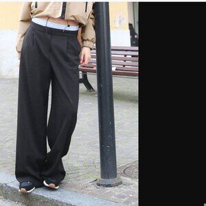 ZARA WOMEN BLACK/BLUE PANTS WITH CONTRASTING DOUBLE WAISTBAND SIZE M NWT
